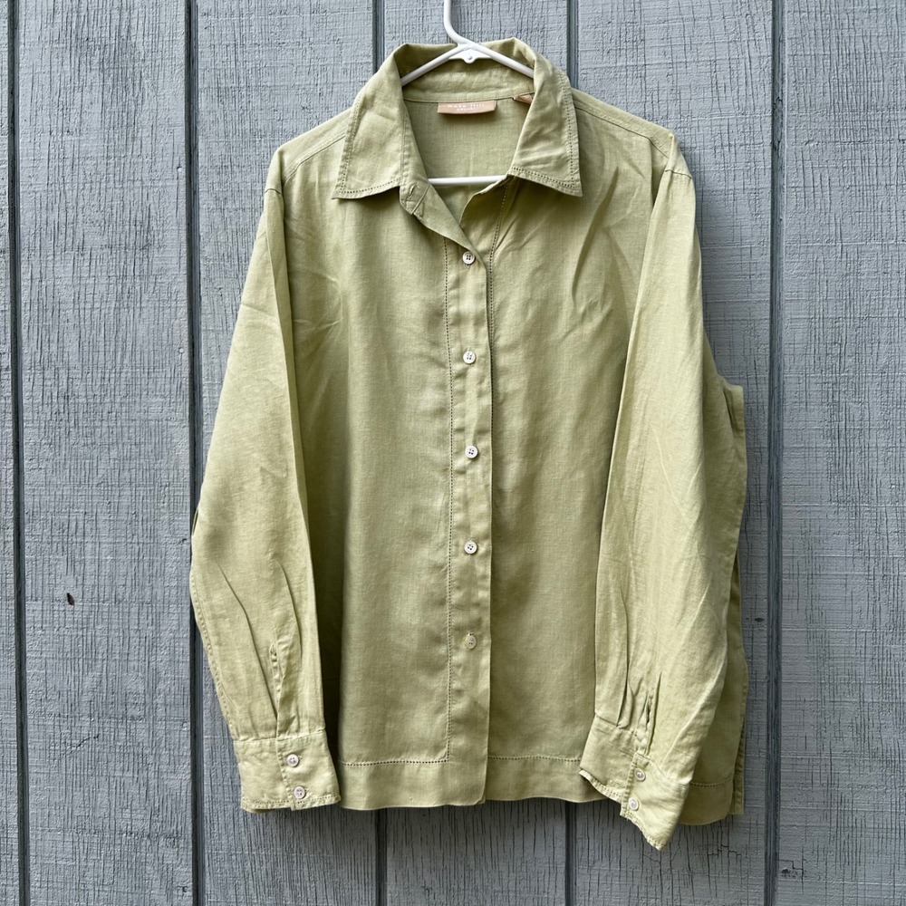 ❌SOLD❌Kate Hill Casual 100% Linen Button-Up Shirt Top Women's XL Long‎ Sleeve